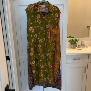 Floral Green and Yellow Sleeveless Midi Muu Dress